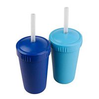 Re-Play Made in USA 2pk Straw Cups with Reusable Silicone Straw in Sky Blue and Navy Blue | Made from Eco Friendly Heavyweight Recycled Milk Jugs - virtually Indestructible!