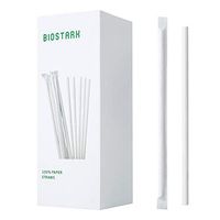BIOSTARK Biodegradable Disposable Paper Straws Disposable Compostable White Drinking Paper Individually Wrapped 100 Pack