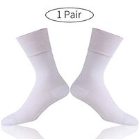 Forcool Diabetic Calf Socks, Men's Women's Moisture Wicking Half Cushioned Better Circulation Non Binding Loose Fitting Diabetic Cotton Socks for All Season Crew, 1 Pair White Medium