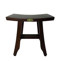 14" Compact Bathroom Teak Shower Shaving Stool- Woodland Brown Finish Modern Contemporary Single Piece