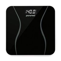 Paramed Digital Body Weight Bathroom and Home Scale, Slim Design Weight Loss Monitor, 6mm Tempered Safety Glass Construction, Large LCD Backlit Display, Automatic Step-On Function, 396lbs – Black