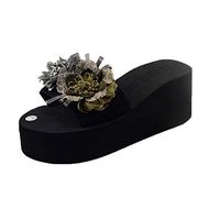 FengGa Women Floral Thick Bottom Flip Flops Beach Flip Flops with Flower Ornament Bohemia Home Bathroom Beach Slippers Gray