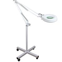Tinsay Salon Magnifier Lamp 10X Foldable Floor Standing Cyan Lens Magnifying Glass Floor Lamp Rolling Stand Adjustable Light for Beauty Salons 110V (10X White)