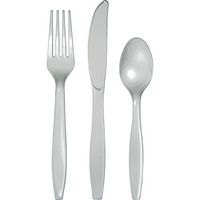 Shimmering Silver Plastic Assorted Cutlery, Serves 50