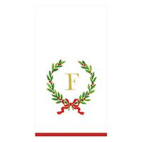 Caspari Christmas Laurel Wreath Paper Guest Towel Napkins in Letter F, 30 Napkins Included