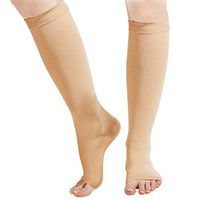 Open Toe Compression Sleeve - 1-Pair, 23-32 mmHg Calf -Toeless Knee High Stockings for Men and Women - Nude, Small