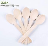 Sparx Disposable Wooden Spoons Natural Birch Wood Biodegradable Utensils Cutlery Eco-Friendly Green (100 pack)