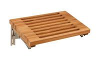 Burmese Teak Wall Mounted Fold Down Bench with Slots | 18" x 13" | Stainless Steel Wall Brackets | Handcrafted in America