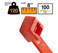 BuyCableTies 8" Light to Heavy Duty Indoor Cable Ties - 120 lb Rated - Made in USA - Orange - 100 per bag