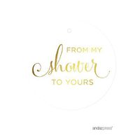 Andaz Press Baby and Bridal Wedding Shower Round Circle Party Favor Gift Tags, from My Shower to Yours, Metallic Gold Ink, 24-Pack