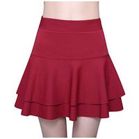 Sunhusing Ladies Solid Color Elastic High Waisted Double-Layer Pleated Ruffled A-line Skirt Mini Short Skirt(Wine,L)
