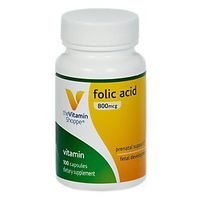 The Vitamin Shoppe Folic Acid 800MCG, Supports Prenatal Fetal Development (100 Capsules)