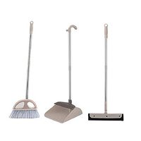 Broom and Dustpan With Long Handle Telescopic Up Upright Extra Long Handle Multi-Function Broom And Dustpan Soft Brush Stainless Steel Rod Broom Set Home Kitchen Room Garden Schools Clean