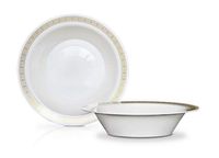 " OCCASIONS" 40 Bowls Pack, Heavyweight Disposable Wedding Party Plastic Bowls (14 oz Soup Bowl, Lace White & Gold)