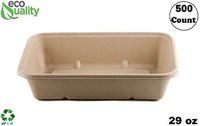 [500 Pack] 29oz Compostable Eco Friendly Container Trays - Rectangular Oblong Tree Free Sugarcane Bagasse Meal Prep Bento Boxes Take Out Catering Microwavable Deep Container by EcoQuality