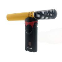 GUEVARA Cigar Lighter Torch Single Flame Butane Refillable Lighters Windproof Cigar Stand 2 in 1(Without Gas) (Black)
