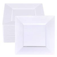 BUCLA 60Pieces White Plastic Plates - 9.5inch White Square Disposable Plates- Premium Hard Plastic Dinner Plates for Weddings& Parties