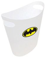 New! 2 Gallon Slim Style Wastebasket in a White Plastic Finish That Features Your Choice of a Novelty Theme Logo and a Free Trash Can Liner! (Batman)