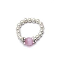 Cats Eye Pink and White Stretch Ring Size Medium