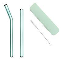 Reusable Straw 2 Pack Straight Straw and Curved Straw Set Heat Resistant Glass Comes with Storage Box and Cleaning Brush Multiple Colors to Choose from Suitable for Smoothies Milk Tea Coffee Milk
