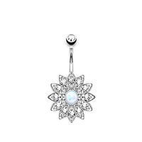 Opal Zircon Crystal Flower Dangle Navel Belly Button Ring Bar Piercing Jewelry Beauty For gift Womans Party Jewerly Unique | Styles - #U Silver + Opal