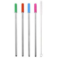 AutumnFall Clearance!! Drinking Straws,4PCS Reusable Long Stainless Steel Metal Drinking Straws With Cleaning Brushes Set (Silver)