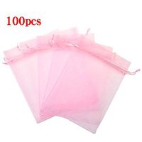 Boshen 100/200PCS Organza Gift Candy Sheer Bags Mesh Jewelry Pouches Drawstring Bulk for Wedding Party Favors Christmas 3"x4" 5"x7" (5" X 7"(100PCS), Pink)