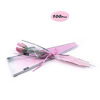 Flower Wrapping Plastic Single Rose Packaging Bag, Pack of 100, Pink