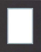 Pack of (2) 22x28 Double Acid Free White Core Picture Mats Cut for 18x24 Pictures in Black and Sheer Blue