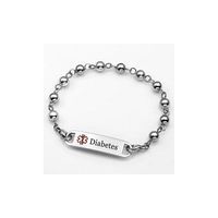 StickyJ USA Pre-Engraved Womens Polished Silver Color Diabetes Linked Beads Medical Alert Bracelet