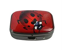 XUTAI Custom Personalized Square Stainless Steel Gun Silver Glass Travel Pill Case Vitamin Decoration Box (Ladybug Art)