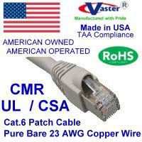 Made in USA, Vaster SKU -81972-14 Ft Cat6 Patch Cable Beige/Gray ("Not CCA Wire" 100% Copper (UL CSA CMR ETL) 23Awg Solid Wire RJ45 Snagless Straight Patch Cable