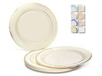 " OCCASIONS" 40 Plates Pack, Heavyweight Disposable Wedding Party Plastic Plates (6.25'' Dessert/Bread Plate, Ivory & Gold Rim)