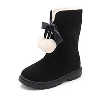 EnjoCho 3-12 Years Children Kids Baby Girls Winter Warm Solid Hairball Snow Short Boots Casaul Shoes (Age:11-11.5Years, Black)