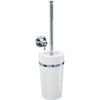 DWBA Wall Bathroom Toilet Bowl Brush & Holder Set Cleaner - Porcelain & Brass (Polished Chrome)