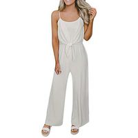 refulgence Women Casual Long Pants Loose Wide Legs Jumpsuits Rompers Sleeveless Spaghetti Strap Playsuit(White,L)
