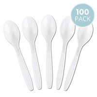 Plasticpro Disposable White Plastic Tea Spoons Heavyweight Utensils Pack of 100 Count