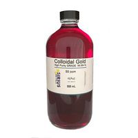 99.99+% Pure True Colloidal Gold – 500 mL of 50 ppm in Clear Glass Bottle w/phenolic Cap