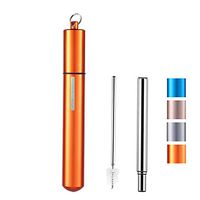 Moseason Portable Reusable Straws-Telescopic Stainless Steel Collapsible Drinking Straw with Aluminum Case & Cleaning Brush. Orange
