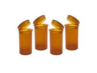 19 DRAM POP TOP Bottles Qty Size Count CASE Rx Pill Bottles Prescription Crafts Coins Storage Medicine Containers Made in USA (4 PCS, Amber - Transparent)