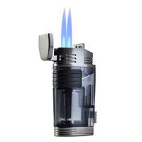 Jet Torch Cigar Lighter, Double Flame Butane Refillable Cigarette Lighter with Visible Gas Tank and Cigar Punch