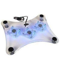 3-Fan Notebook Cooler Pad with Blue LEDs (Transparent)