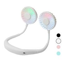 YZJ Hands Free Portable Neck Sports Fan - 2000mAh Rechargeable Dual use Personal Mini Sport Fan,360 Degrees Free Rotation & 3 Speed Adjustable & LED Magic Light for Outdoor Traveling ... (White)