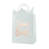 FOONEA Bridesmaid Gift Bag with Tissue Paper, 15 Pack Team Bride White Paper Bag for Bachelorette Party Favors, Bridal Party Bags, Rose Gold Gift Bags, Large Favor Bags, 10.63 x 8.27 x 4.33 inch