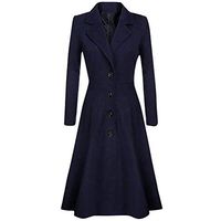 HIRIRI Womens Long Trench Coat Vintage Jacket Winter Lapel Button Ladies Swing Dress Elegant Overcoat Outwear Black