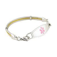 N Style ID Women's Golden Gate Stainless Steel Cable Personalized Medical Alert Bracelet - Pink - 8.25