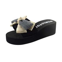 Cenglings Slippers, Women Open Toe Bowknot Flip-Flop Breathable Beach Wedge High Heel Sandals Party Outdoor Slides Slippers(Gray,41)