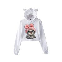 Women Casual Pullover Cat Print Long Sleeve Sweatshirts Hoodies Dress Top Blouse