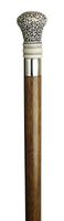 Walking Cane - Simulated antique scrimshaw Regency bulb handle-made of polymer resin. Walnut handle is set on 1" diameter hardwood which tapers to 3/4". The shaft is 36" long with rubber tip.