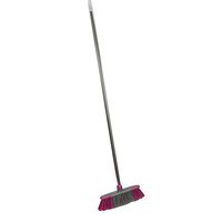 Home Basics Long Handled Plastic Push Broom (Pink)